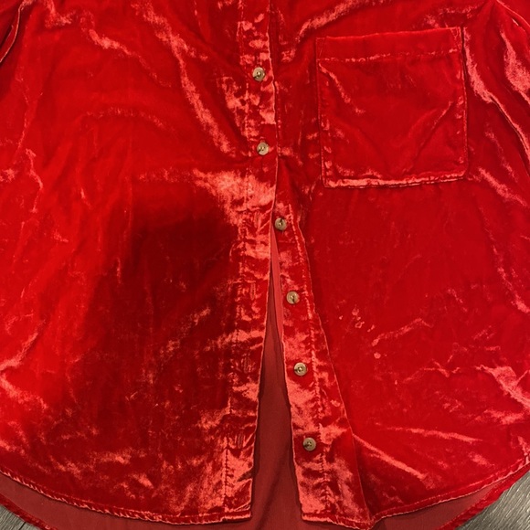 Anthropologie Top | Anthropologie Pilcro Velvet Button down top | red - Picture 3 of 6